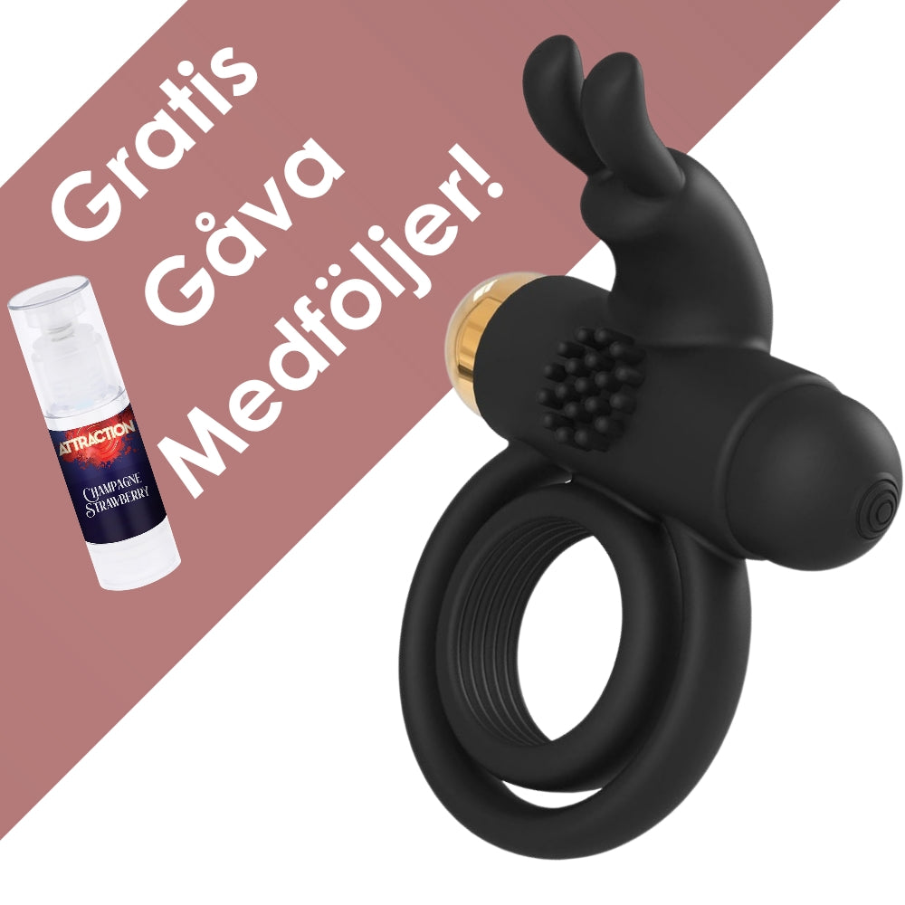Svart vibrerande kaninringring och gratis glidmedel